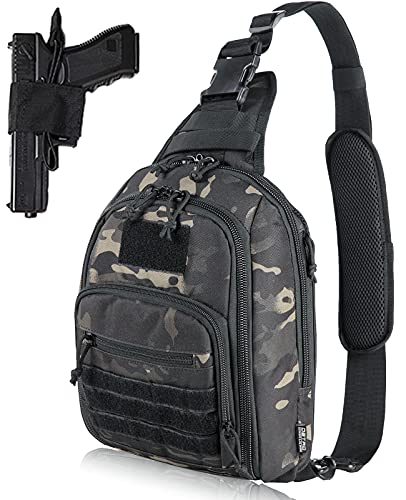 DBTAC Tactical Bag Shoulder Chest Pack with Sling for Concealed Carry of Handgun (Black Camo)