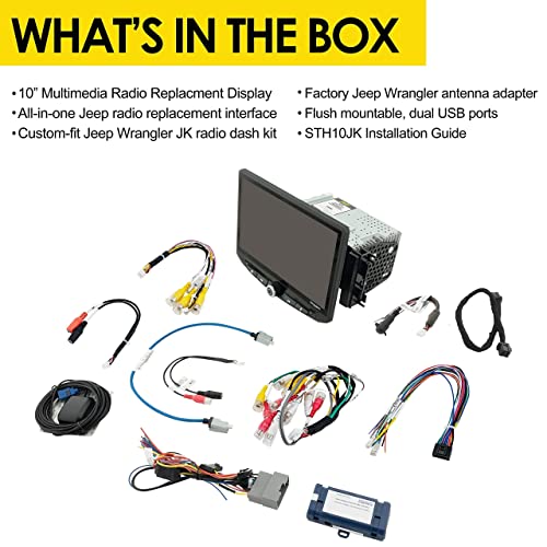 Stinger Jeep Wrangler Jk Stereo Replacement 10" Hd Touchscreen Radio With Android Auto, Apple Carplay, Handsfree Bluetooth, Dual Usb Includes All-In-One Dash Kit & Interface, 2007-2018 (Sth10Jk) #TOP7