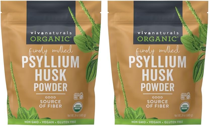Viva Naturals Organic Psyllium Husk Powder, 24 oz – Finely Ground, Unflavored, Vegan, Keto, Paleo, Non-GMO Plant-Based Superfood, Good Source of Fiber for Gluten-Free Baking, Juices & Smoothies