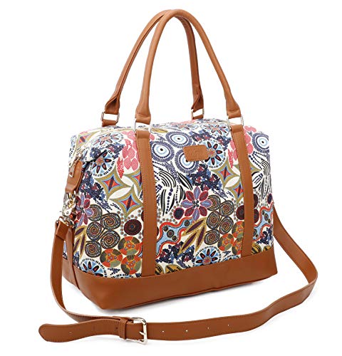 Ulgoo Travel Tote Bag Carry On Shoulder Bag Overnight Duffel in Trolley Handle (White Vintage)