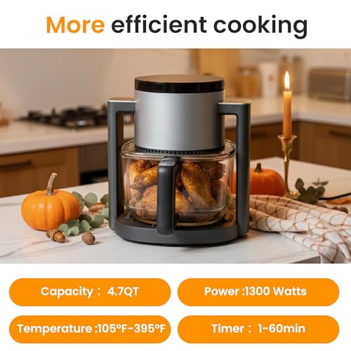 Image of HealSmart 10-in-1 Glass Air Fryer, 4.7QT Non-Toxic Healthy Air Fryer with Rapid Air Crisping Technology, Versatile Functions for Bake, Roast, Dehydrate & Reheat, Nonstick & Dishwasher Safe Design