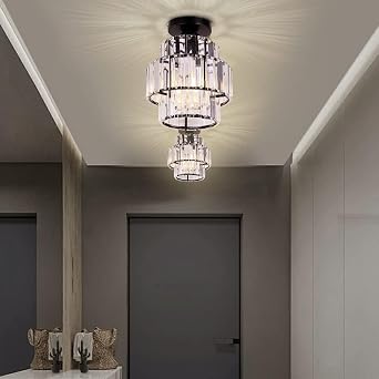 Mini Crystal Ceiling Light 2 Tier Flush Mount Black [Energy Class E]