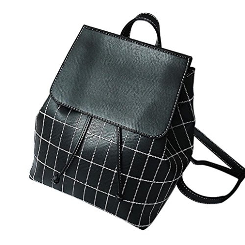 longyitrade Moda Bordado Hilos Plaid de Piel sintética Mujeres Mochila Casual Bolsa de Viaje, Negro