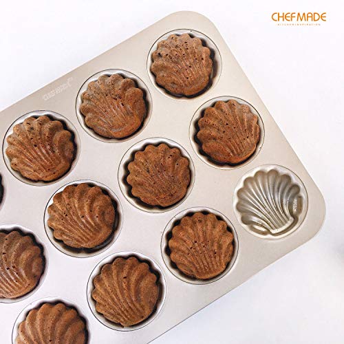 Chefmade Madeleine Mold Cake Pan, 12-Cavity Non-Stick Spherical Shell Madeline Bakeware For Oven Baking (Champagne Gold) #TOP3
