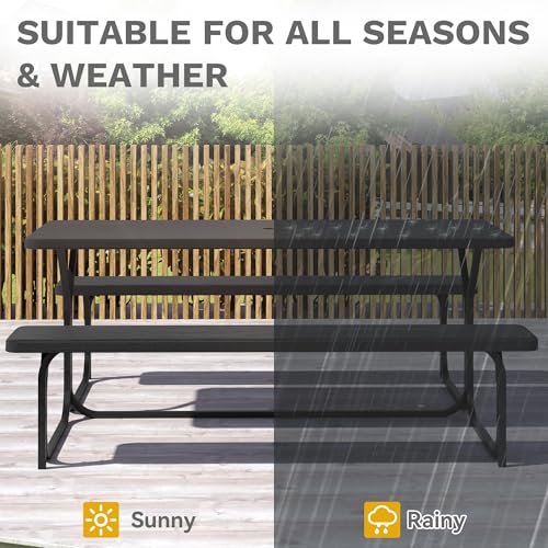 image for DWVO 6FT Picnic Table, Heavy Duty Outdoor Picnic Table and Bench w/Umb