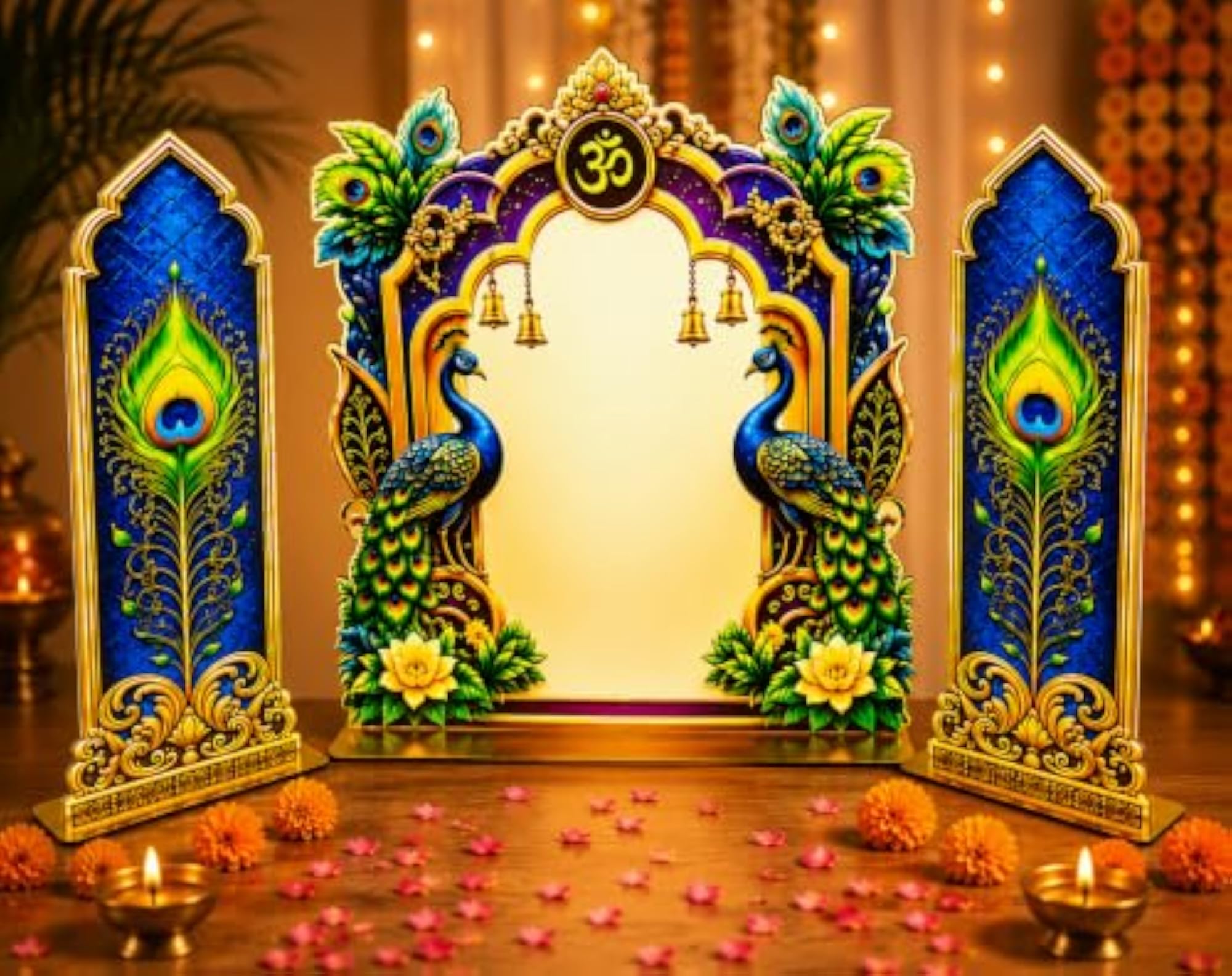 Decorative Bird MDF Wooden Backdrop for Radha Krishna Theme