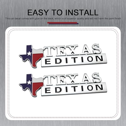 Image of 2 PCS Texas Edition Emblem, Texas State Flag Shape, 6.3 inch x 1.9 inch ABS 3D Car Badge, Self-Adhesive Decal for Fender, Side Door, Universal Fit for Cars, Trucks, SUVs (Silver)