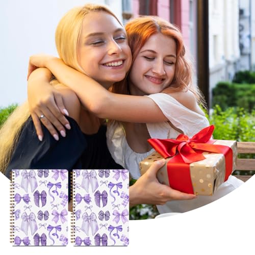 Image of 2 PCs Purple Bow Spiral Notebook Cute Coquette Journaling Notebooks Trendy Preppy Aesthetic Design Note Book Writing Journal Hardcover Notebook Classroom Office Supplies Gifts for Women Teen Girls
