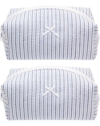Cozy Makeup Bag for Women,Zipper Cosmetic Pouch,Stripe Blue Mix,2 Pack