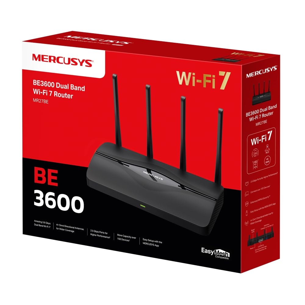 BE3600 Dual-Band Wi-Fi 7 Router SPEED:688 Mbps at 2.4GHz +2880 Mbps at 5GHz SPEC:4× Fixed Omni-Directional Antennas, 1× 2.5 Gbps