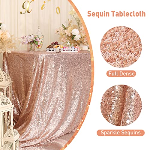Poise3Ehome 50×72'' Rectangle Sequin Tablecloth Party Cake Dessert Table Exhibition Events, Rose Gold #TOP3