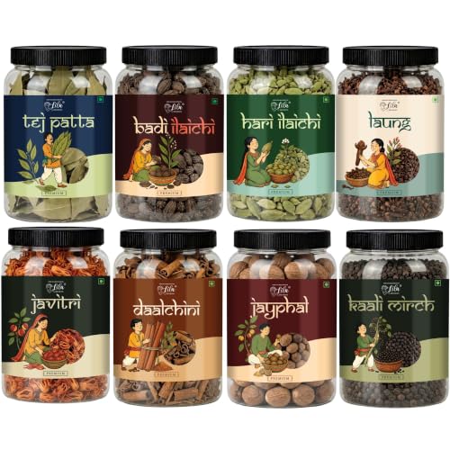Image of LILA DRY FRUITS Indian Spices Garam Masala Combo | Badi Elaichi, Hari Elaichi, Laung, Dalchini, Kali Mirch, Javitri, Jaiphal & Tej Patta 100 Gms Each