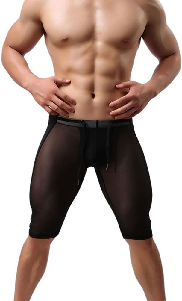 JunhouseMen's Compression Tights Shorts Drawstring Half-length Running Leggings Cool Dry Base Layer Leggings Strentchy Traning Trousers Gym Tights Sport Pants