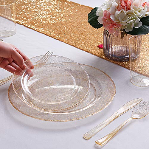 Wdf 120Pcs Gold Plastic Plates- Disposable Gold Glitter Plates, Premium Heavy Duty 60-10.25" Dinner Plates And 60-7.5" Salad Plates For Parties &Wedding #TOP3