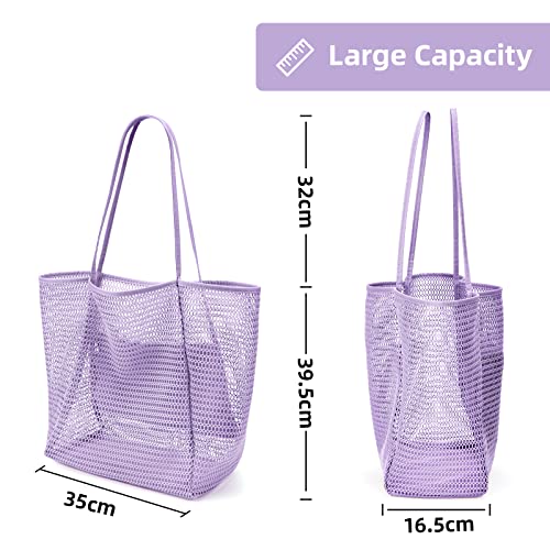 KALIDI Mesh Tote Bag,23L Beach Bag Extra Large Tote Bags for Women with Zip Pocket Shoulder Bag Summer Beach Bags Reusable Shopping Bag for Picnic Holiday Travel Grocery - Image 4