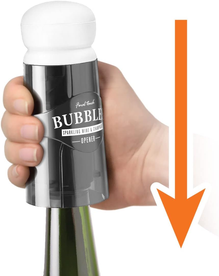 Final Touch Bubbles Sparkling Wine & Champagne Opener - Effortless Cork Popping with Telescopic Top - Safe and Easy to Use - Includes Food Pairing Guide (FTA7028)