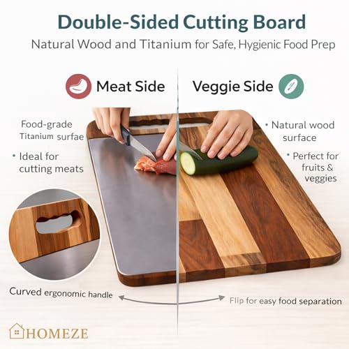 Image of Double-Sided Premium Chopping Board - Steel + Wooden | 2-in-1 Multi-Purpose| Anti-Slip, Heavy Duty, Cutting Board for Vegetables, Fruits Cutter, Meats | Food Grade Quality | 36 X 26 cm
