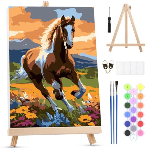 MXJSUA Cheval Peinture Numero Enfant Adulte avec Cadre, Numéro d'art avec Pinceaux, Loisirs Créatifs Adultes, Activité Manuelle Adulte, 20x30cm