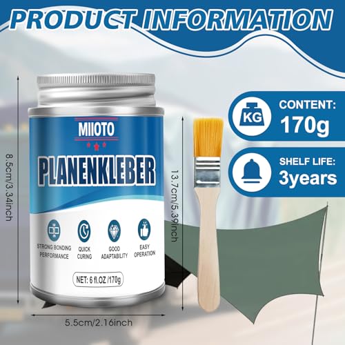Miioto Planenkleber, Kontaktkleber Extra Stark, Neoprenkleber, Pvc Kleber Wasserfest, Geeignet zum Verkleben von Lkw Plane und Pvc Plane, 170g