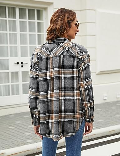 Blooming Jelly Womens Flannel Plaid Shirts Button Down Long Sleeve Fall Shackets Jackets 2025 with Pockets2