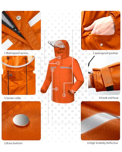 Image of iCreek Rain Suit Waterproof Jacket and Pants Hi Vis Raincoat for Men and Women Reflective Outdoor for All-Sport Work