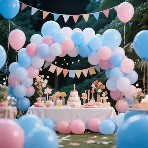 Image of 200 Pcs Pink and Blue Balloons 5 Inch Macaron Pastel Blue Pink Latex Small Balloon Garland Arch Kit for Baby Shower Birthday Bridal Shower Wedding Anniversary Gender Reveal Party Decorations
