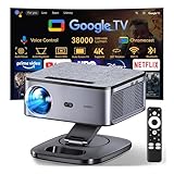 【1500 ANSI/Google TV/Autofokus】 XIWBSY Videoprojecteur 4K Supporté, 38000 Lumen FHD, 360° Rotation, Projecteur Video 4K Contrôle Vocal, Retroprojecteur WiFi6 Bluetooth