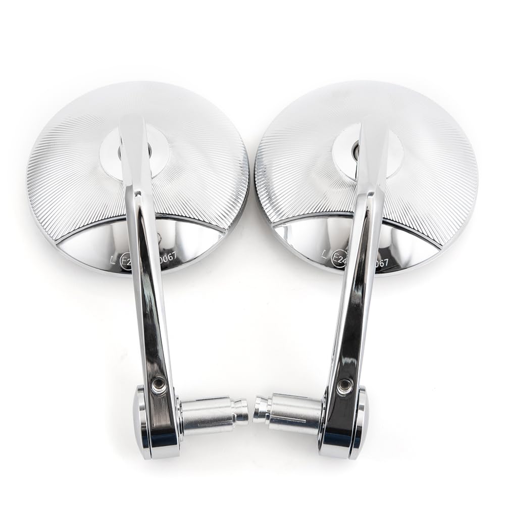 4 ‘’ rétroviseurs latéral de moto guidon miroir final E24 miroir latéral rond pour Cafe Racer Bobber Chopper Scooter (Argent)