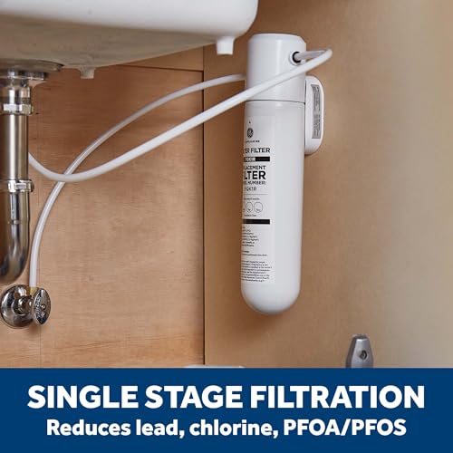 Image of GE Single Stage Under Sink Water Filtration System, Reduces 95+ Impurities Including Lead, Chlorine, Arsenic, & PFOA /PFOS, Easy Installation with Included Kit, Twist & Lock Design, GXK140TNN