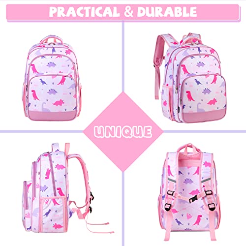 Vaschy School Backpack For Girls, 16In Water Resistant Backpack For Kids Preschool/Primary/Elementary Schoolbag Bookbag For Girls With Tablet Sleeve Pink Dino #TOP5