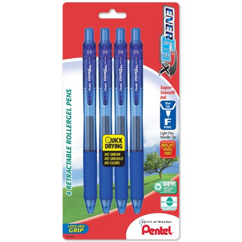 Pentel EnerGel-X Bolígrafo de Gel Líquido Retráctil 0.5mm Azul 4 Pzs miniatura 1