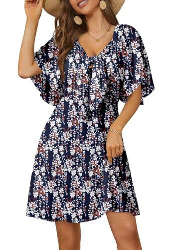 Image of Dokotoo Womens Dresses 2026 Deep V Neck Elegant Bow tie Mini Dress S-XL | Short Sleeve,V Neck,Graduation Party Dress,Elegant,Cocktail,Flowy Beach Vacation Wear,Casual Dress