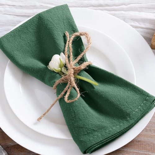 Image of MLMC 4 Pack Emerald Green Cloth Napkins Rustic Washable Cotton Linen Napkins Set of 4 17 inchx17 inch Reusable Dinner Napkins Cloth for Wedding Baby Shower Party Decor Use