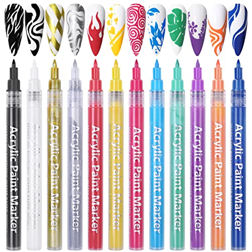 12 Colors Nail Art Pens Set, 0.7mm Halloween Colorful Acrylic Paint Pens