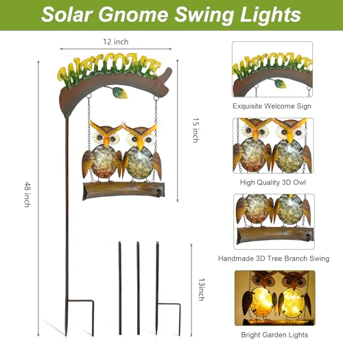 HONGLAND Solar Lights Outdoor Decor, Owl Swing Garden Decor, Owl Gifts for Women Mom, Whimsical Garden Lights Outdoor Decorations with Welcome Sign for Outside Patio Yard Lawn Decor-48inch by HONGLAND - Used condition - Image 3