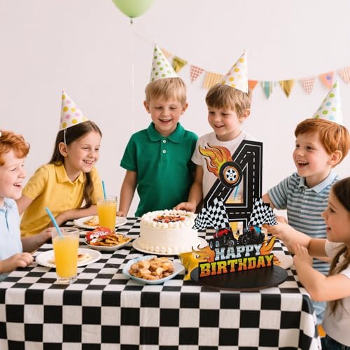Image of Truck Birthday Number Sign Centerpiece, Truck Wooden Decoration Photo Props for Truck Birthday Decorations (4th)