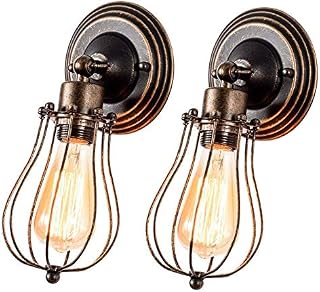 Vintage Wall Light, GLADFRESIT Industrial Lighting Adjustable Socket Rustic Sconces Wire Metal Cage Wall Lamp Indoor Home Retro Lights Fixture (Single Lamp-Base Painted with Oil Rubbed Bronze 2 Packs)
