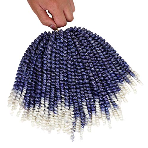 3 Pack Spring Twist Ombre Colors Crochet Braids Synthetic Braiding Hair Extensions Low Temperature Fiber (Purple&White) - Thumbnail 7