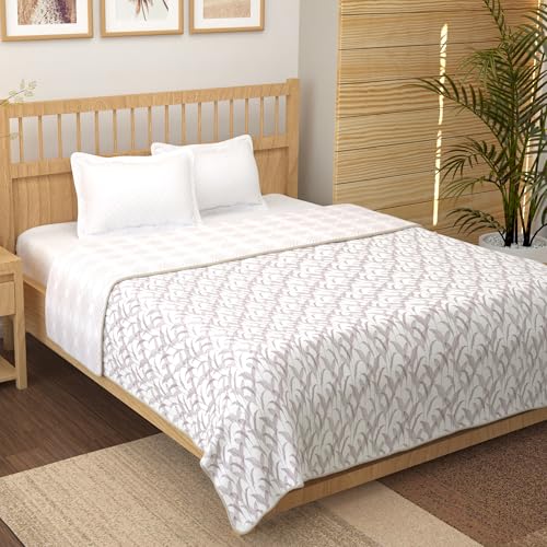 Image of Story@Home Dohar Bed Cover King Size Cotton 100%| 150GSM 225 x 240 CM AC Blanket for Summer | AC Comforter Double Bed | Magenta & White, Dashed line & Leaf Reversible Design Duvet | All-Season Blanket