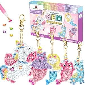 ORIENTAL CHERRY Arts and Crafts for Kids Ages 8-12 – Make Your Own GEM Keychains – 5D Diamond Art Painting by Numbers Kits Girls Kids Ages 3-5 4-6 6-8 Toys Birthday Christmas Gifts Stocking Stuffers