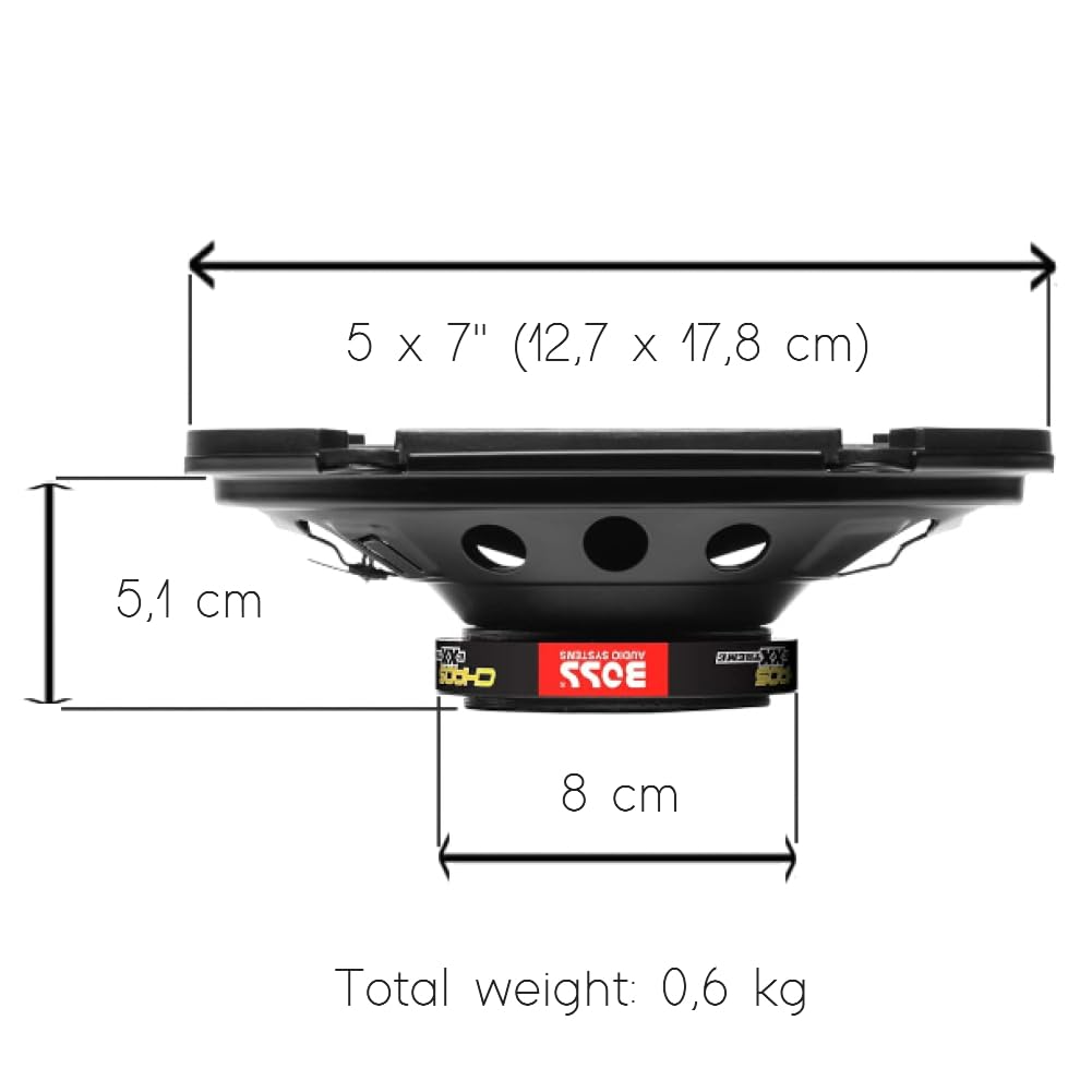 Kit Set para Boss Audio Systems CH5730B Altavoces coaxiales de 3 vías 5 x 7 12,7 x 17,8 cm 127 x 178 mm, 150 vatios rms 300 vatios máx, para Coches, suspensión de Goma, por Pareja + Rejillas Gratis