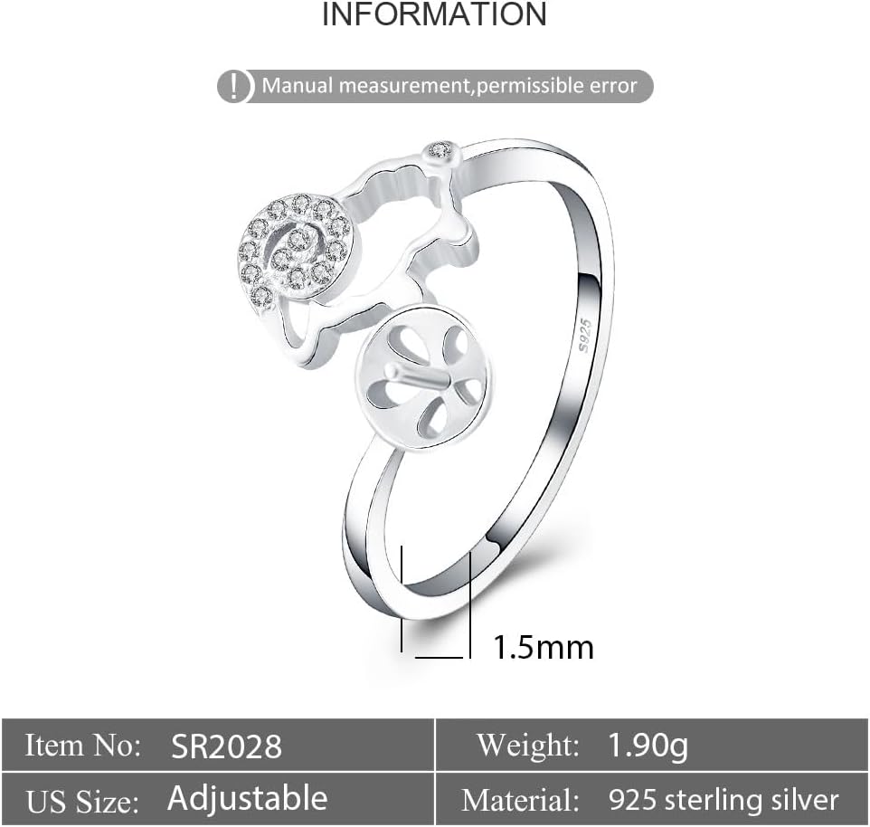 Sterling Silver Sheep CZ Ring Mounting for Women, Adjustable Ring Fittings Accessories for Pearl Jewelry Making