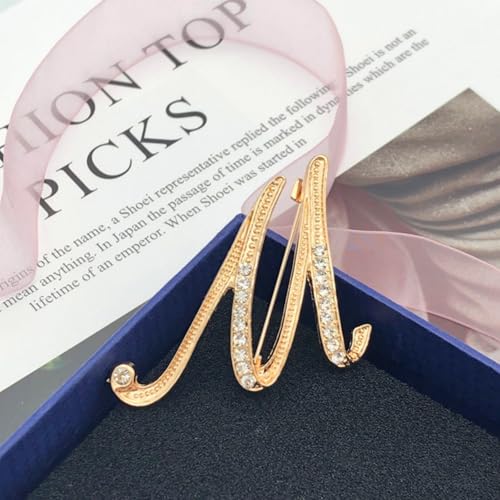 Image of Rhinestone Initial Brooch Pin for Women, Alphabet Gold Letter Brooch A-Z with Crystal, Metal Pin for Hat Bag Dress Suit Accessory for Men