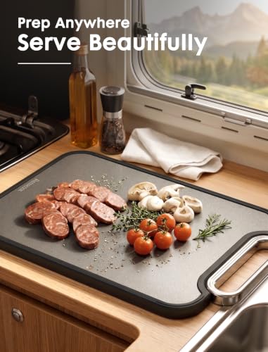 Astercook Titanium Cutting Board for Kitchen, 2-in-1, 16 x 11 in | One reversible board with pure titanium and wheat straw PP cutting surfaces, juice groove, non-slip border and carry handle - image 8