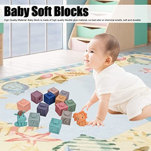 Squeeze Toy, Embossed Bright Colors 14 unidades mastigável bloco macio de bebê para crianças de brin