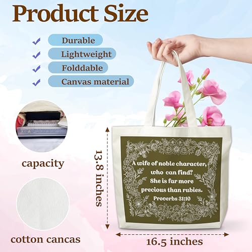 Christian Canvas Tote Bag, Religious Flowers Aesthetic Shopping Grocery Bag, Vintage Beach Bag Gifts For Women Lady Sister Friend Family, Bible Verse Reusable Grocery Bag, Spring Party Totes, 172