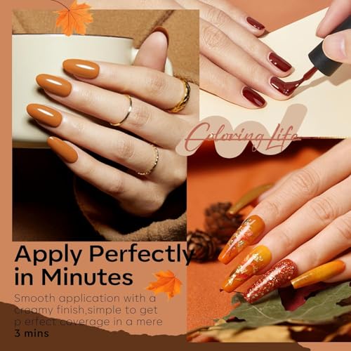 Image of modelones Gel Nail Polish Set, 6 Colors Summer Nude Orange Dark Brown Glitter Pearl Cinnamon Tawny Cherry Mocha Gel Nail Polish All Skin Tones Soak OFF LED Nail Art DIY Gift