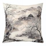 Homemissing Funda de cojín con diseño de bosque, 1 funda de cojín japonesa, decoración escénica asiática, para interiores y exteriores, súper suave, 24 x 24 pulgadas