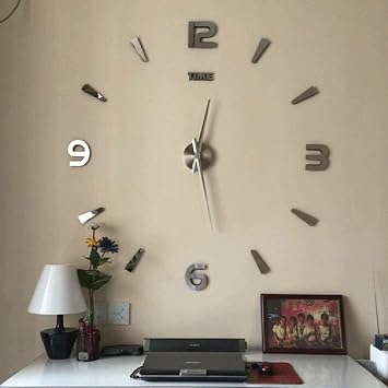 DIY Modern Minimalist Wall Clock Living Room Home Clock Fashion Personality Wall Charts Creative Digital Big Wall Clocks Silver OneSize