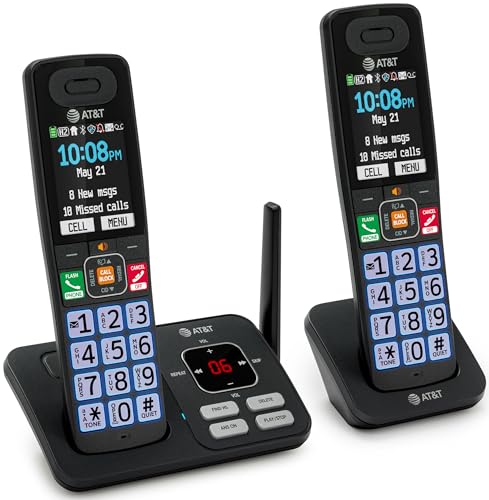 AT&T DECT 6.0 Cordless Phone, 2-Handset &ndash; Smart Call Blocker, Bluetooth Connect to Cell, Answering Machine, 2.4" Color Display | BL108-2
